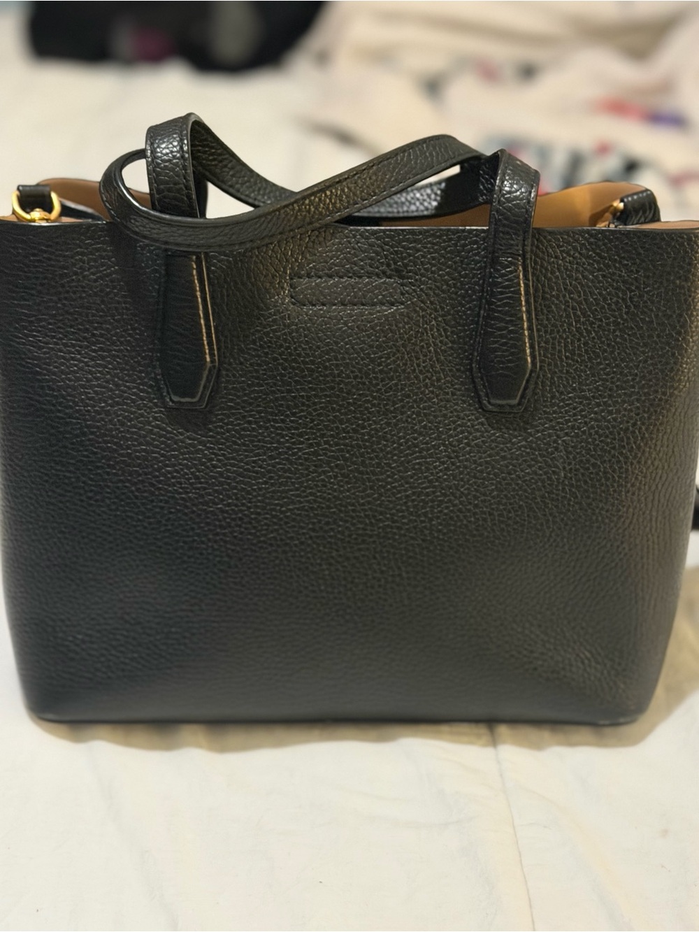 Tory Burch Black Pebbled Leather Tote with Gold Logo - Picture 4 of 8